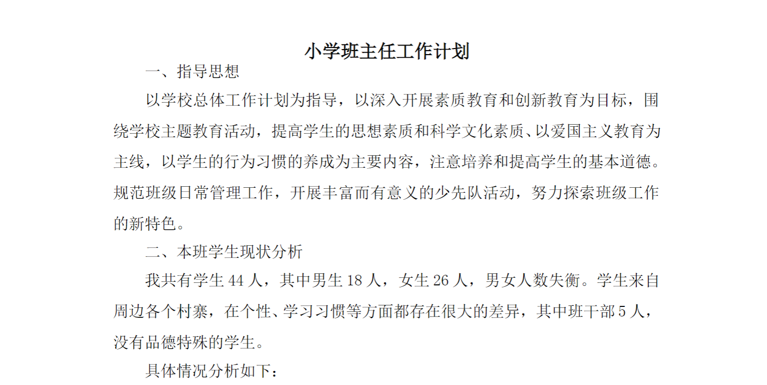 小学班主任-工作计划2
