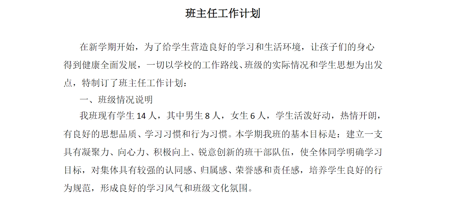 小学班主任-工作计划3